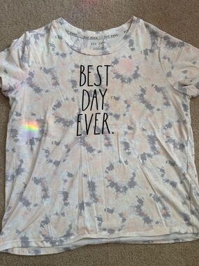 Rae Dunn Tie-Dye "Best Day Ever" Tee - Pastel Pink & Gray